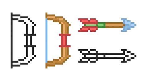 Premium Vector Bow And Arrow Icon In Pixel Style Set Of Retro