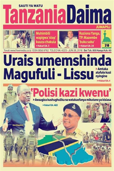 Soma Habari Zilizopo Katika Magazeti Ya Leo Jumapili Ya June 26 Ikiwemo Ya Lissu Kusema Urais