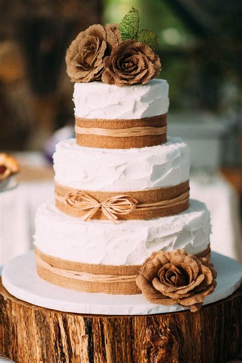 Rustic Burlap Hessian Wedding Cake Roses And Rings Weddings Fashion