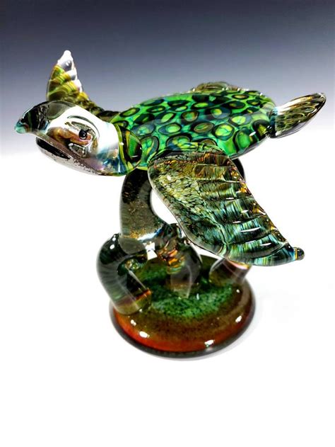 Hand Blown Glass Sea Turtle Figurine Green Barnacle Back Etsy