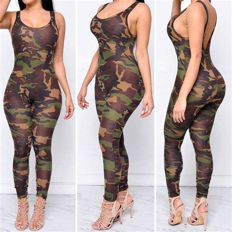 New Sexy Camouflage Camo Bodycon Jumpsuit Romper Catsuit V Neck Army Comfy S Xl Ebay