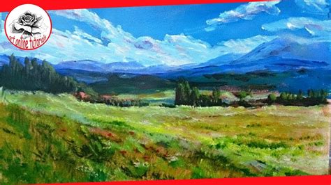 How To Paint A Landscape With Acrylics Step By Step Subtitled Youtube