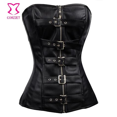 Punk Gothic Clothing Corsets And Bustiers Black With Zipper Leather