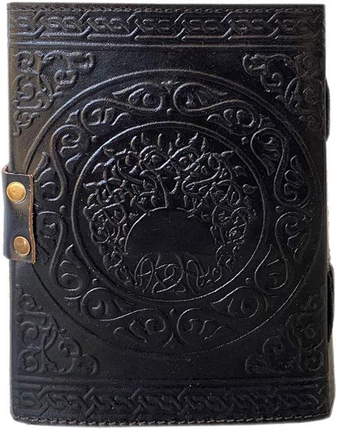Wiccan Leather Journal Black Pentagram Embossed Blank Spell Book Of