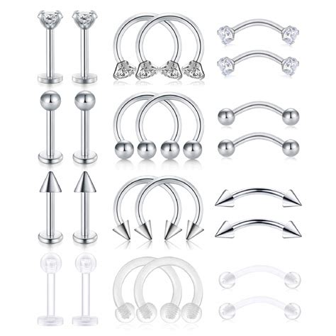 Lauritami 16g Septum Retainer Stainless Steel Lip Eyebrow Nose Septum Rings Acrylic Cartilage