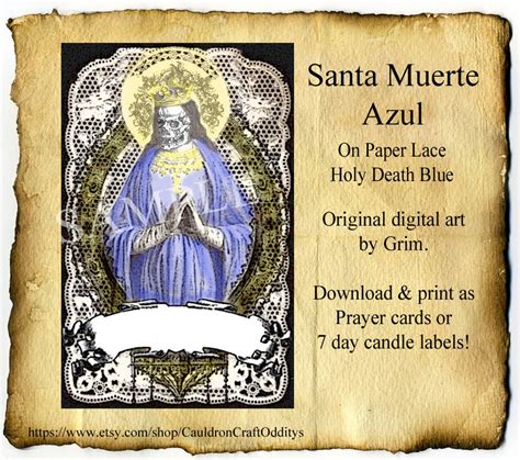 Santa Muerte Blue Azul Lace Prayer Card By Cauldroncraftodditys