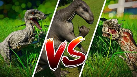 Jurassic World Evolution Velociraptor And Dilophosaurus Against