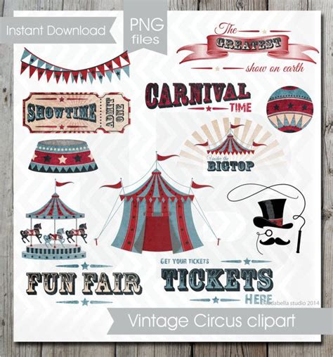 Set Of 12 Vintage Circus Clipart Png Files Circus Tent Carousel