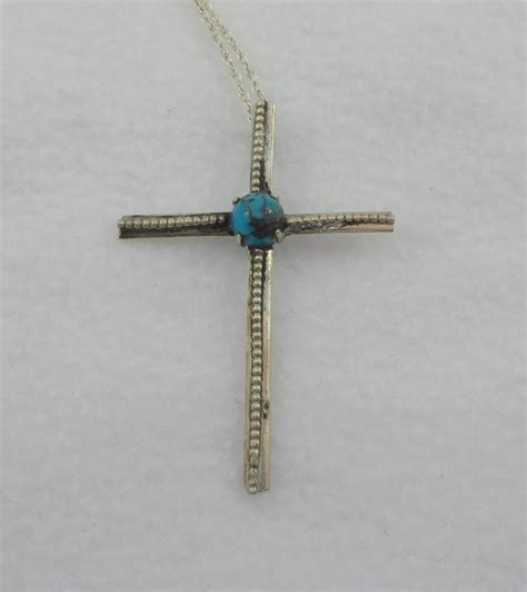 Large Sterling Silver Turquoise Cross Pendant W Sterling Etsy