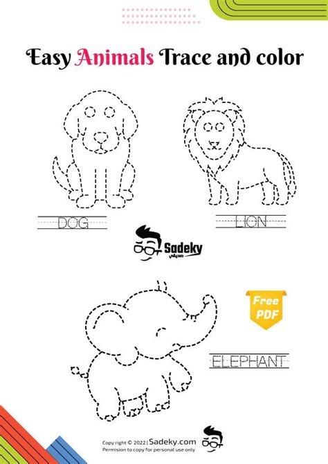 Easy Animals Trace And Color Worksheet