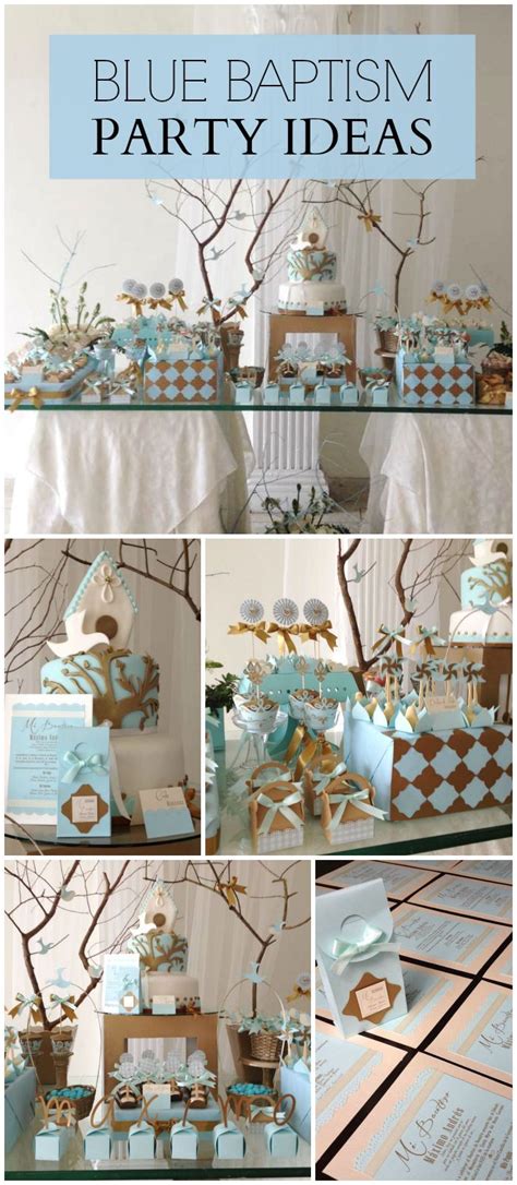 A Blue Baptism Party For A Baby Boy With Lovely Party Decorations And