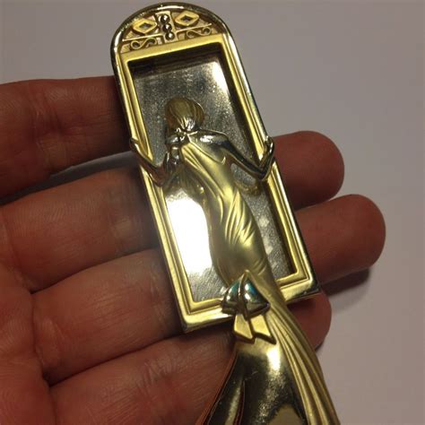 vintage signed ajc fashion woman in glass mirror brooch pin gold tone jewelry vintage signs