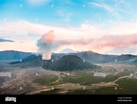 View Of Volcanoes At Sunsetsmoking Volcano Gunung Bromobatokmt