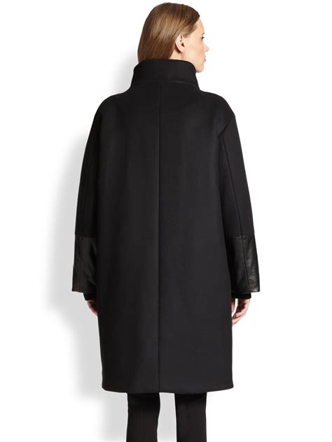 Akris Punto Oversized Wool And Faux Leather Coat In Black Lyst