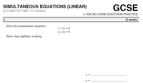 Linear Simultaneous Equations Gcse Exam Question Practice Teachwire
