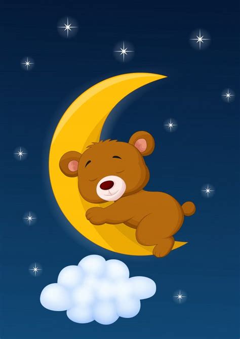 Медведь спящий на луне Премиум векторы Baby Bear Baby Painting