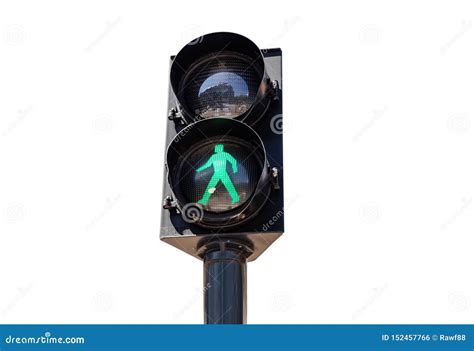 Pedestrian Green Traffic Light Isolated On White Background Stock Photo