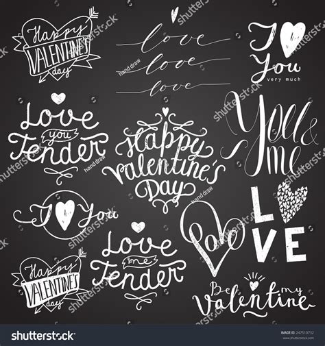 Valentines Day Chalk Calligraphy Lettering Set Stock Vector 247510732