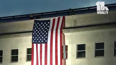 Us Flag Unfurled At Pentagon In Remembrance Of 911 Victims