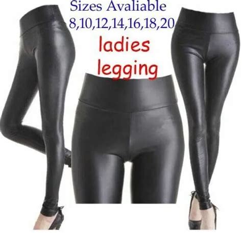ladies high waist black faux leather leggings wet look shiny stretchy tight pant £11 31