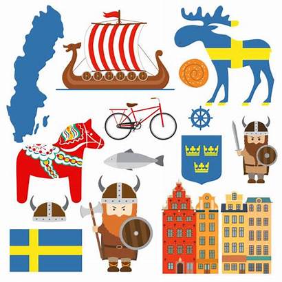 Sweden Symbols Elements Map Illustration Vector Swedish