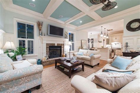The basic options for painting coffered ceilings include painting the ceiling portions between the beams, and painting the beams themselves. Living room with coffered ceiling & painted accents # ...