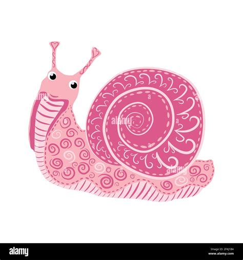 Pink Snail Beautiful Character Scandinavian Style Hand Drawn Stock