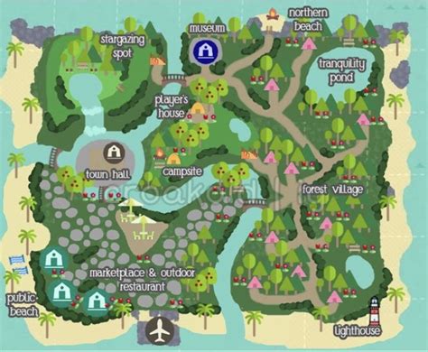 A Map Of The Island With Lots Of Trees And Houses On It Including Some