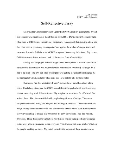 Examples Of Self Reflection Papers 013 English Reflective Essay