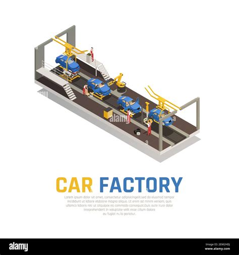 Car Factory Isometric Composition Assembly Line With Robotic Equipment