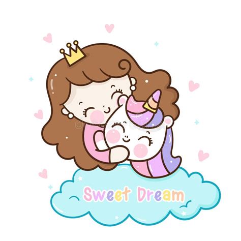 Flat Unicorn Fairy Cartoon Pony Child Vector Hug Princess Kawaii Girl