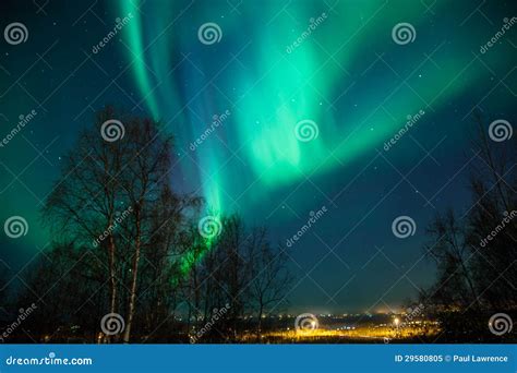 Northern Lights Over City Stock Image Image Of Night 29580805