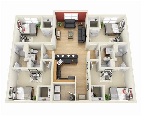 4 Bedroom Apartment House Plans Diseño de casas sencillas Modelos de