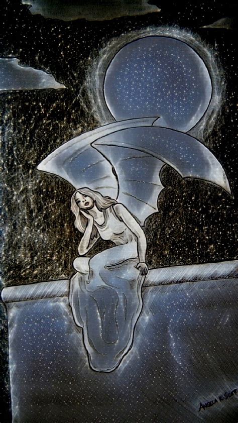 Starry Goth Angel Art Dark Drawn Emo Full Moon Girl Gothic