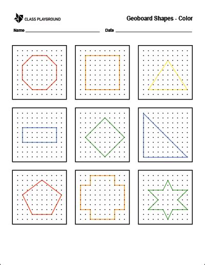 Printable Geoboard Shapes Color Free Preschool Activities Shapes