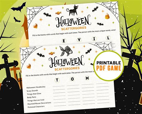 Printable Halloween Scattergories Party Games For Kids And Etsy