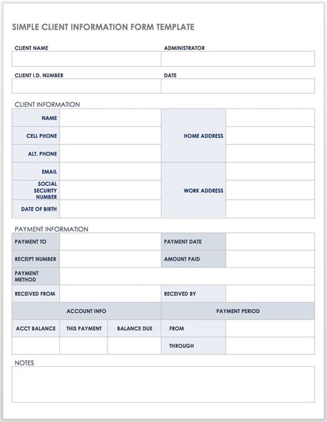 Basic Contact Information Sheet Printable