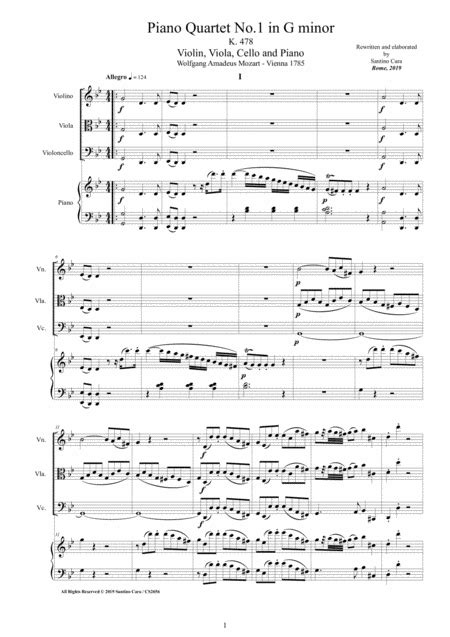 Mozart Piano Quartet No In G Minor K For Violin Viola Cello And Piano Score And Parts
