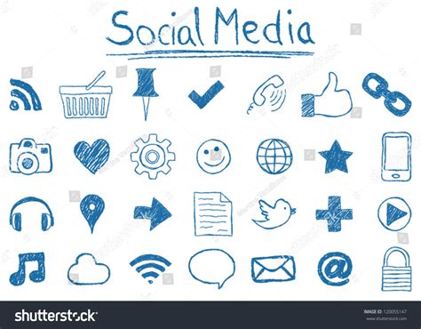 Illustration Of Social Media Icons Hand Drawn Stylesocial Sites Set