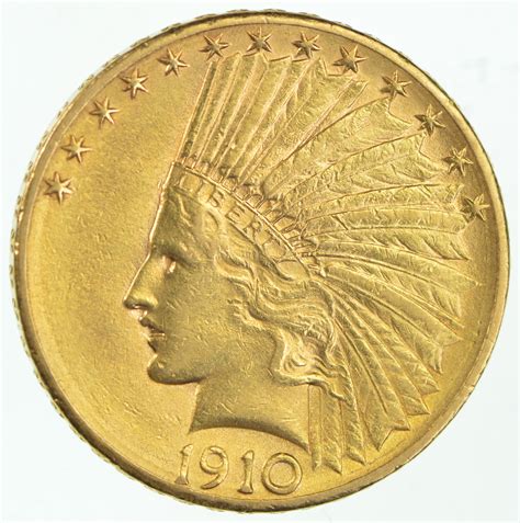 Select a time frame for the chart; US GOLD $10.00 1910-D Indian Eagle Gold Coin - Almost 1/2 Oz of Pure Gold | Property Room