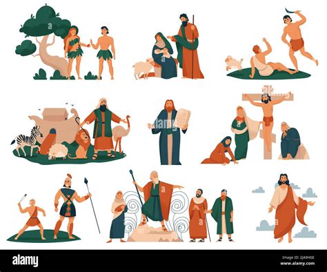 Christ Bible Story Icon Set Various Stories About Jesus Adam And Eve And The Magi Vector