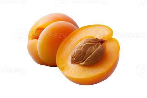 Fresh Tasty Apricot Fruit With Seed Isolated On Transparent Background