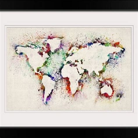 World Map Splash Outline Black Framed Art Print Contemporary