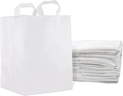 White Plastic Shopping Bags W Soft Strap Handles 200 Pcs 12x10x16