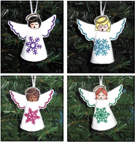 In The Hoop Snowflake Angel Ornament Embroidery Design Set Embroidery