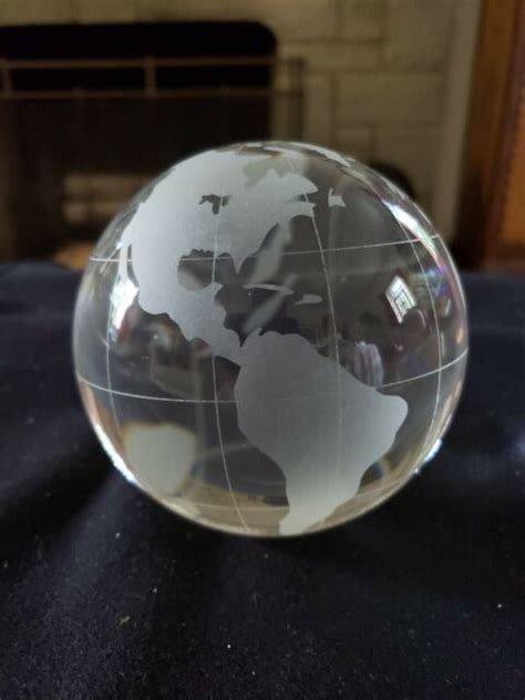 Heavy Glass Clear World Earth Globe Etched Crystal World Paperweight Ebay