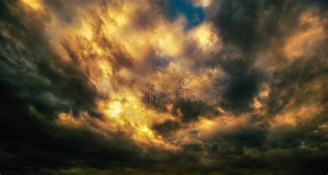 Beautiful Stormy Sunset Sky Storm Clouds Covered The Sunset Stock