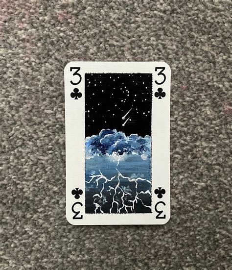 Hand Painted Playing Cards Lightning Space Design 3 Clubs Etsy