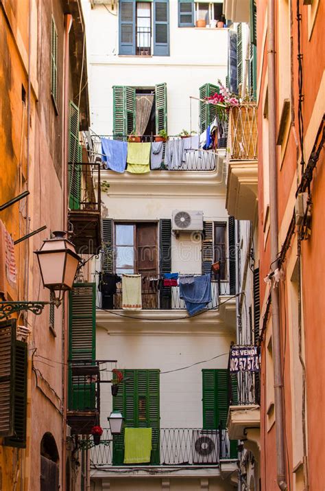 Typical Mallorcan Alley Street Looking Up Editorial Photo - Image of ...
