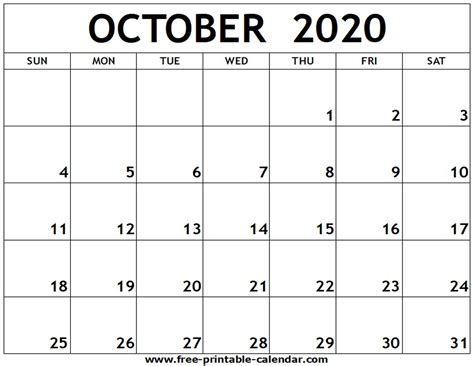 Printable Scheduling Calendar October 2020 Example Calendar Printable